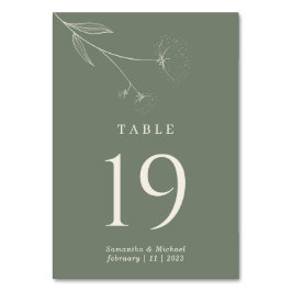 Sage Green Blume Cotton Wedding Tischnummer