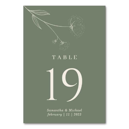 Sage Green Blume Cotton Wedding Tischnummer (Vorderseite)
