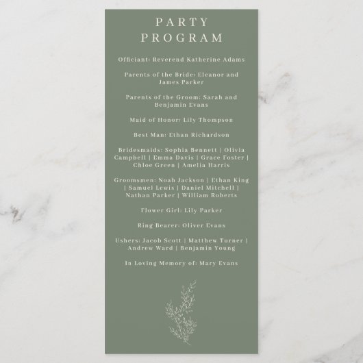 Sage Green Blume Ivy Wedding Program Menükarte (Rückseite)