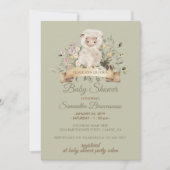 Sage Green Blume Niedlich Sheep Lamm Einladung (Vorderseite)
