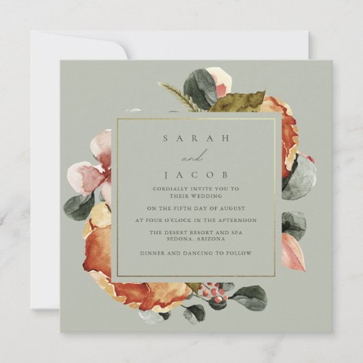 Sage Green Blumengarten Hochzeit Einladung (Vorderseite)