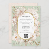 Sage Green Blumengarten Moderne QR Code Hochzeit Einladung (Vorne/Hinten)