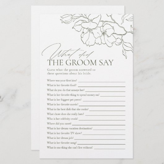 Sage Green Blumenstall, was hat der Bräutigam gesa (Vorne/Hinten)