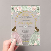 Sage Green Blush Floral Twins Gold Quinceañera Acryleinladungen (Insitu (Handheld))