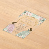Sage Green Blush Floral Twins Gold Quinceañera Acryleinladungen (Ablage )