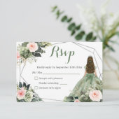 Sage Green Blush Geometric Princess Quinceañera RSVP Karte (Stehend Vorderseite)
