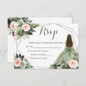 Sage Green Blush Geometric Princess Quinceañera RSVP Karte (Vorne/Hinten)