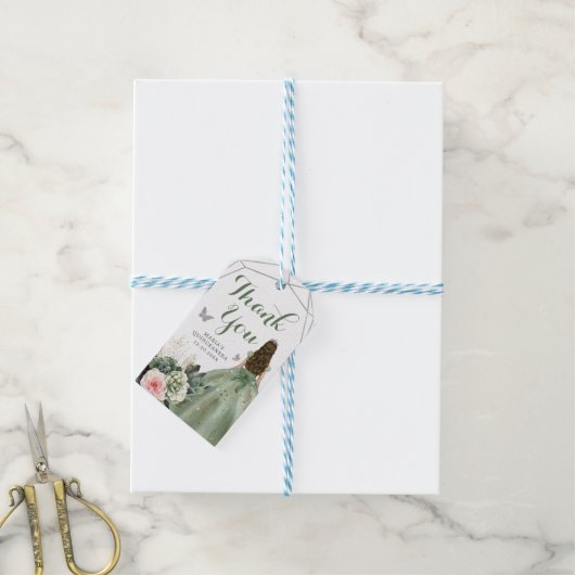 Sage Green Blush Geometric Quinceñera Vielen Dank Geschenkanhänger (Mit Garn)