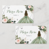 Sage Green Blush Girl Sweet 16. Platzkarte (Vorne/Hinten)