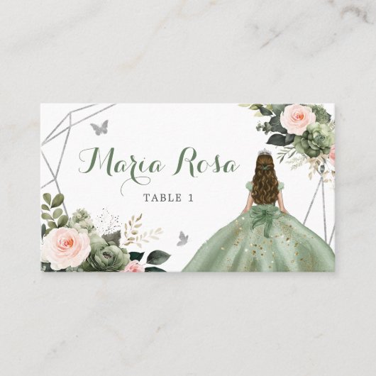 Sage Green Blush Girl Sweet 16. Platzkarte (Vorderseite)