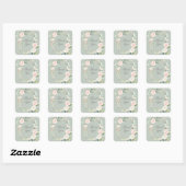 Sage Green Blush Ivory Floral Vielen Dank Quadratischer Aufkleber (Blatt)