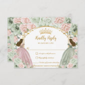 Sage Green Blush Pink Floral Twins XV Quinceañera RSVP Karte (Vorne/Hinten)