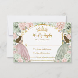 Sage Green Blush Pink Floral Twins XV Quinceañera RSVP Karte