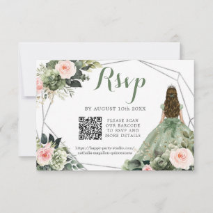 Sage Green Blush Pink Girl XV Años QR RSVP Karte