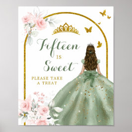 Sage Green Blush Pink Quinceñera Fünfzehn ist süß Poster