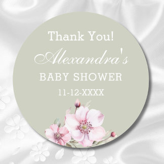 Sage Green Blush Pink Roses Baby Dusche Vielen Dan Runder Aufkleber