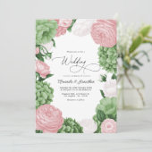 Sage Green, Blush & White Floral Wedding Einladung (Stehend Vorderseite)