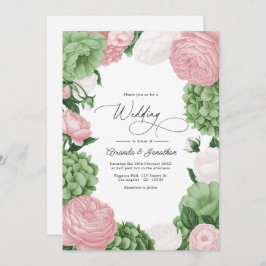 Sage Green, Blush & White Floral Wedding Einladung