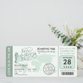 Sage Green Boarding Pass Hochzeit in Urlaubsort Save The Date (Stehend Vorderseite)