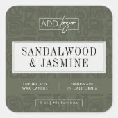 Sage Green Bohemian Pattern Candle Jar Product Quadratischer Aufkleber (Vorderseite)