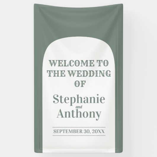 Sage Green Bohemian Retro Arch Wedding Banner (Vertikal)
