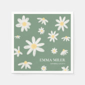 Sage Green Bohemisch Daisy Blume Napkins Serviette (Vorderseite)