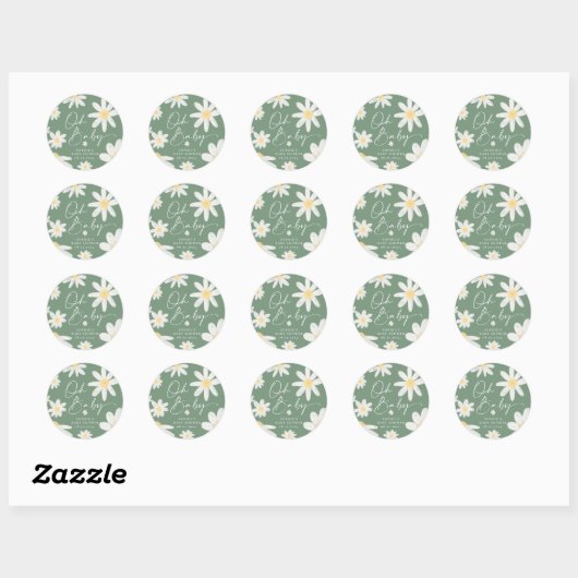 Sage Green Bohemisch Daisy Blume Round Sticker (Blatt)