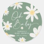 Sage Green Bohemisch Daisy Blume Round Sticker (Vorderseite)