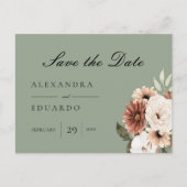 Sage Green Bohemisch Floral Save the Date Ankündigungspostkarte (Vorderseite)