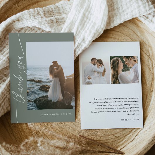 SAGE Green Bohemisch Foto Wedding Dankeschön Card Einladung