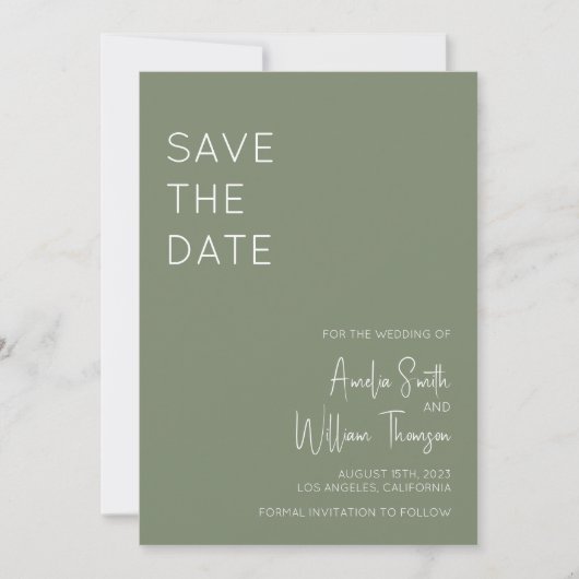 Sage Green Bohemisch Save the Date Einladung (Vorderseite)
