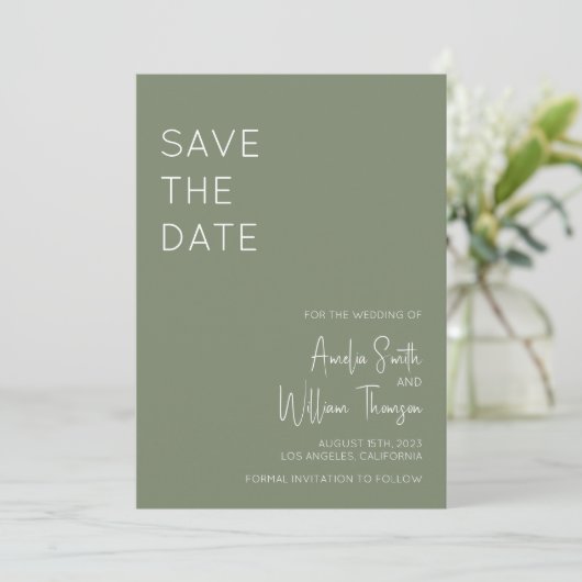 Sage Green Bohemisch Save the Date Einladung (Stehend Vorderseite)