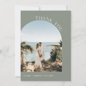 SAGE Green Bohemisch Wedding Foto Danke Karte (Vorderseite)