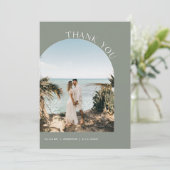 SAGE Green Bohemisch Wedding Foto Danke Karte (Stehend Vorderseite)