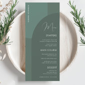 Sage Green Boho Arch Gastname Hochzeitsessen Männe Menükarte