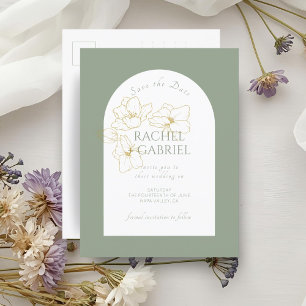 Sage Green   Boho Arch Gold Floral Wedding Postkarte