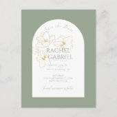 Sage Green | Boho Arch Gold Floral Wedding Postkarte (Vorderseite)