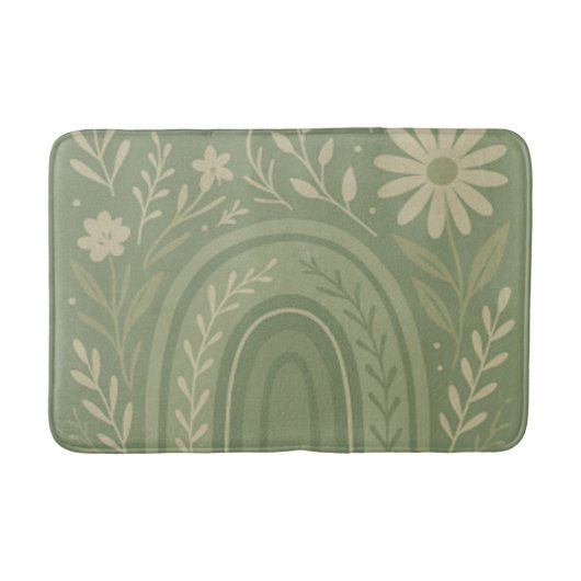 Sage green Boho Bath Mat Badematte (Vorderseite)