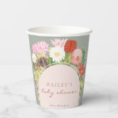 Sage Green Boho Bloom Cactus Baby Shower Pappbecher (Rückseite)