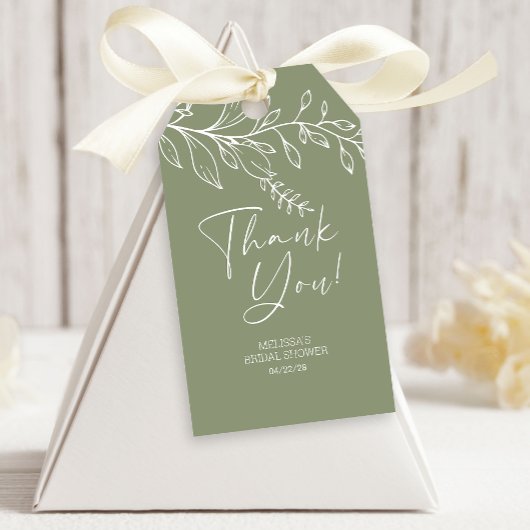 Sage Green Boho Blume Hochzeit Geschenkanhänger