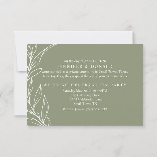 Sage Green Boho Blume Wedding Just Married (Rückseite)