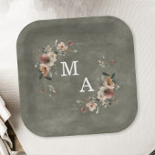 Sage Green Boho Blumenreath Wedding Monogram Pappteller