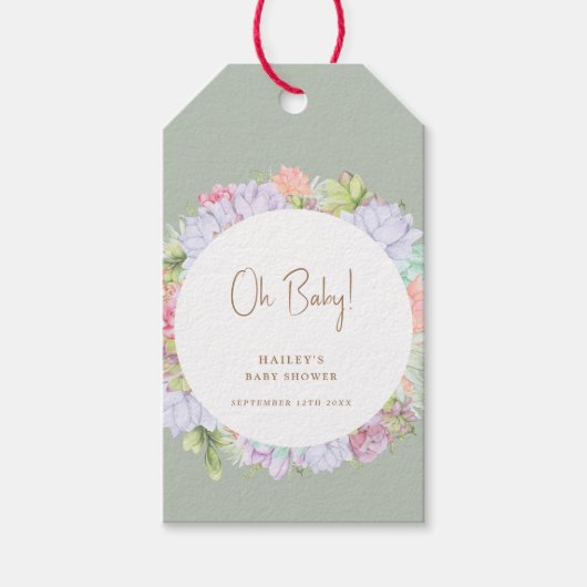 Sage Green Boho Cactus Desert Oh Baby Dusche Geschenkanhänger (Vorderseite)