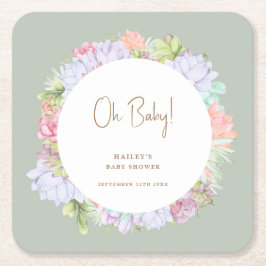 Sage Green Boho Cactus Desert Oh Baby Dusche Rechteckiger Pappuntersetzer