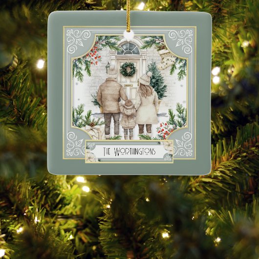 Sage Green Boho Chic Personalisierte Weihnachtszei Keramikornament