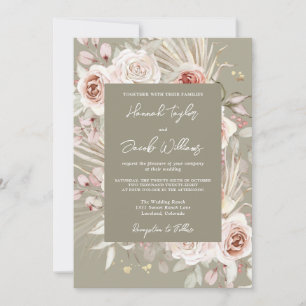 Sage Green Boho Chic Rustic Floral Wedding Einladung