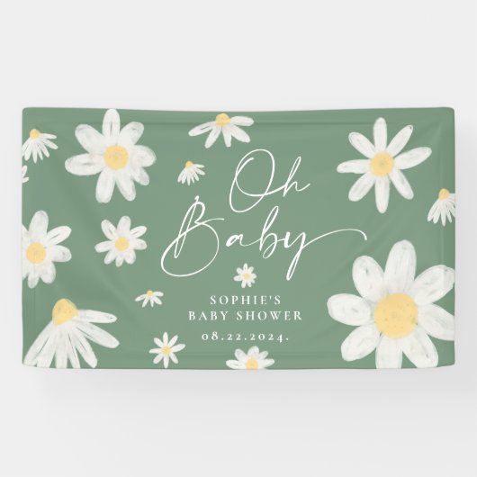 Sage Green Boho Daisy Blume Baby Showbanner Banner (Horizontal)