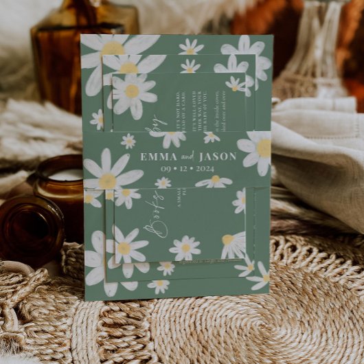 Sage Green Boho Daisy Blume Einladung Bauchband Einladungsbanderole