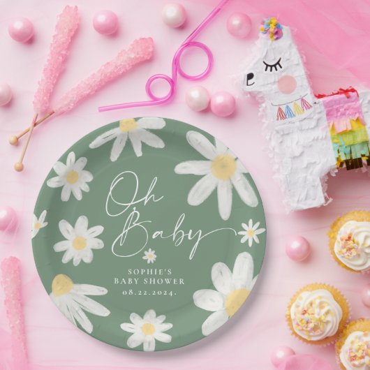 Sage Green Boho Daisy Blume Paper Teller (Party)