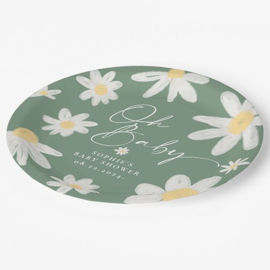 Sage Green Boho Daisy Blume Paper Teller (Schrägansicht)